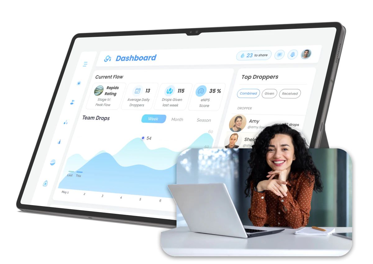 The Give River dashboard showing team engagement and recognition