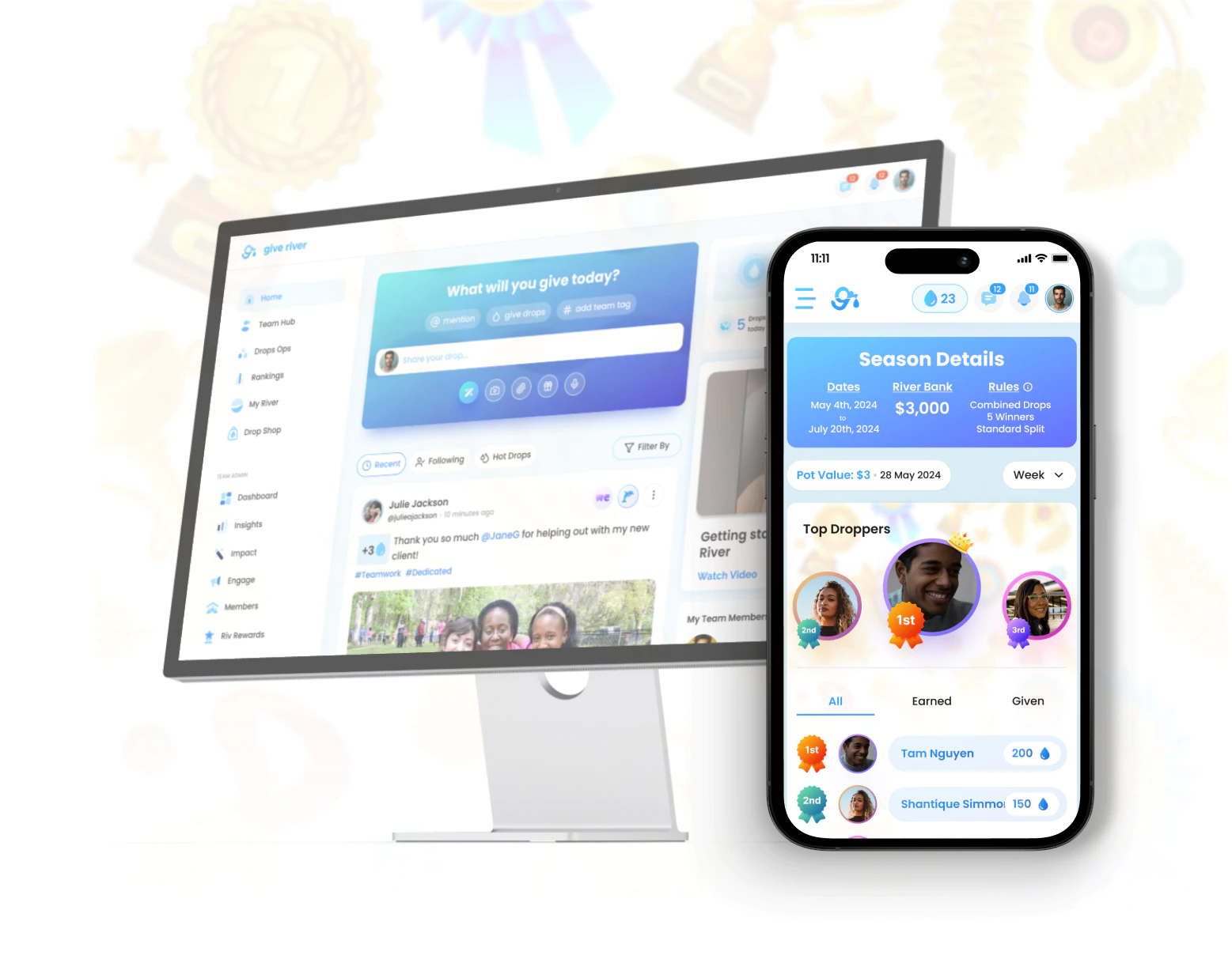 The Give River app on desktop and mobile