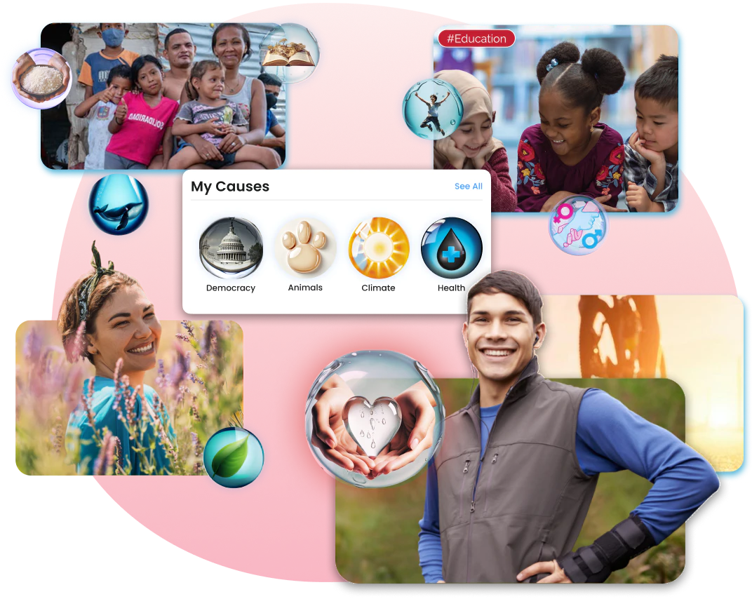 Give River charity channel with cause panels for team giving
