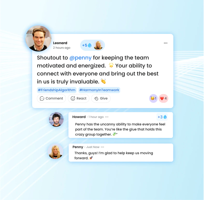 Chat feed for employee recognition and team motivation