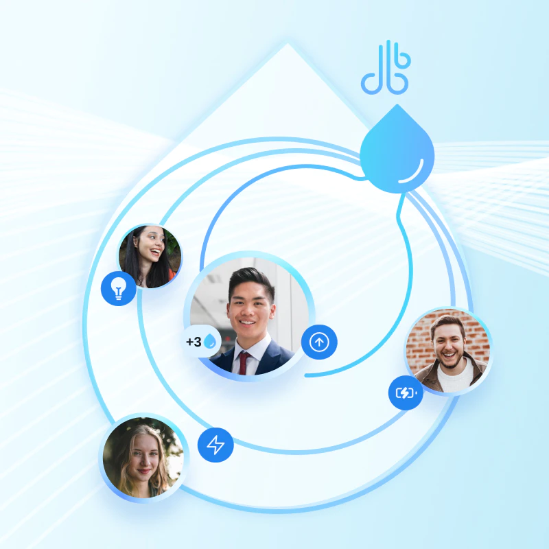 Team members connected by a ripple effect