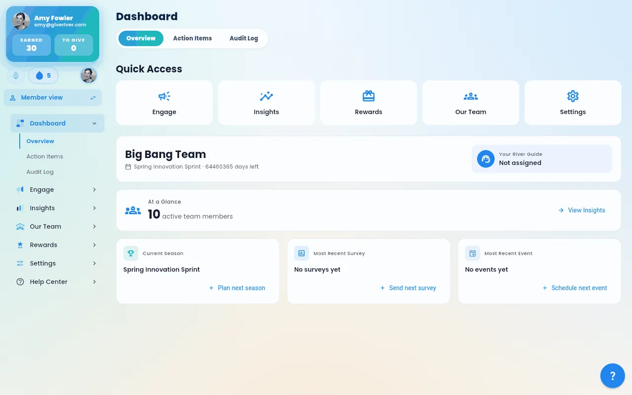 The admin dashboard with the admin navigation sections down the side.