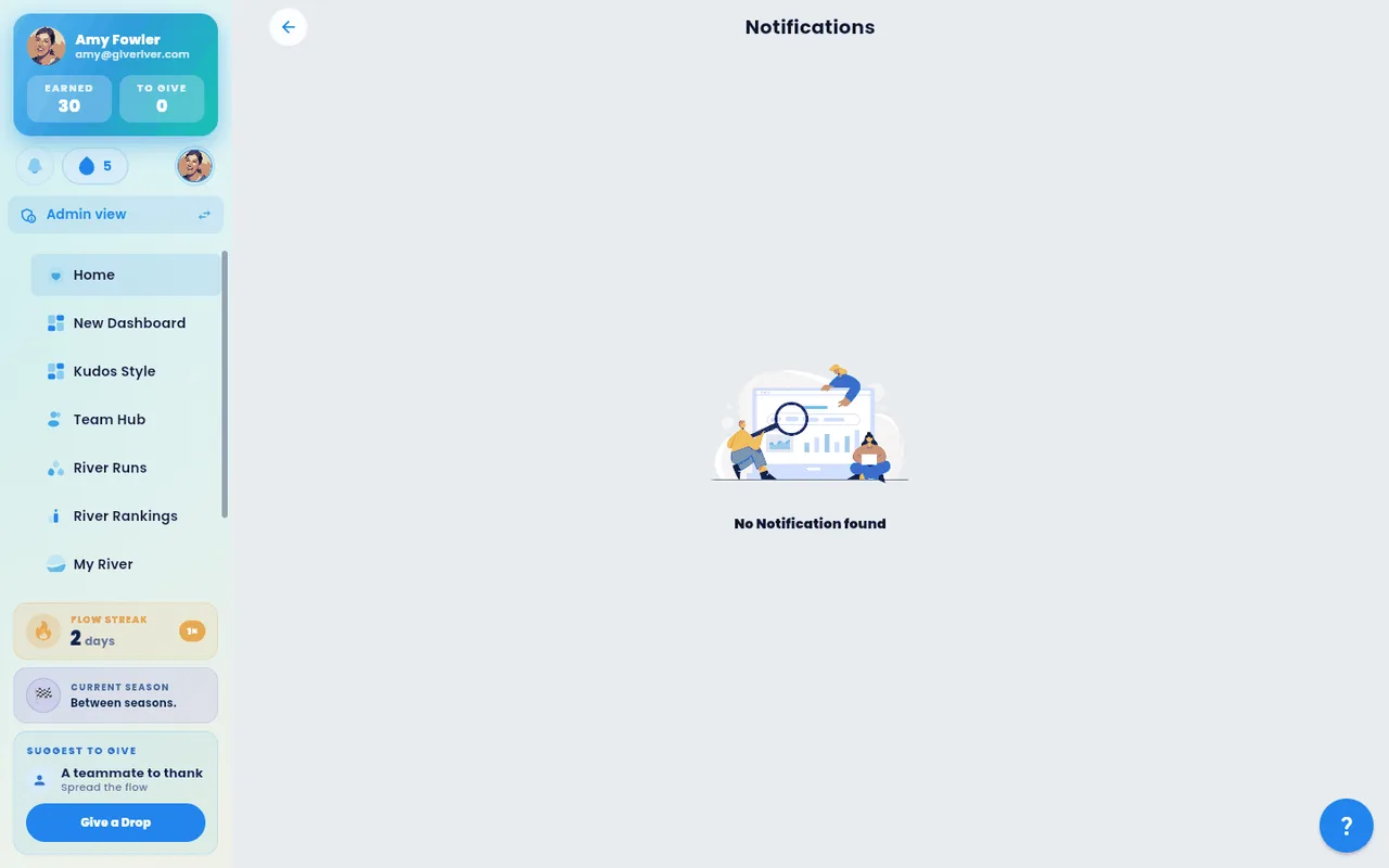 The notifications list showing recent recognition and activity alerts.