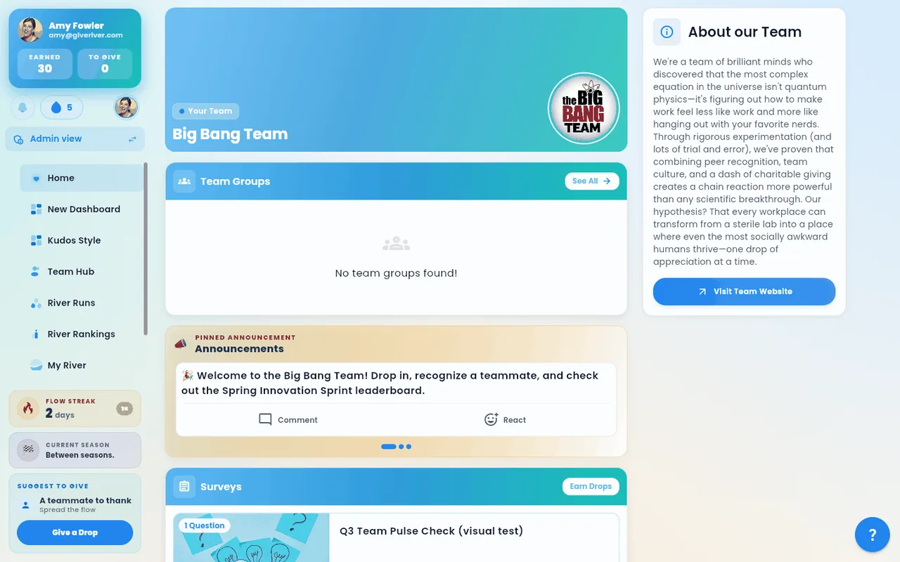 The Team Hub showing the team roster alongside the chat pane.