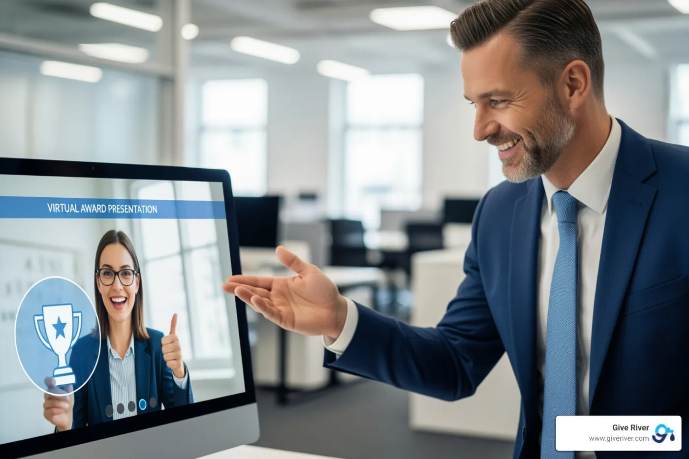 manager presenting virtual award - employee performance awards