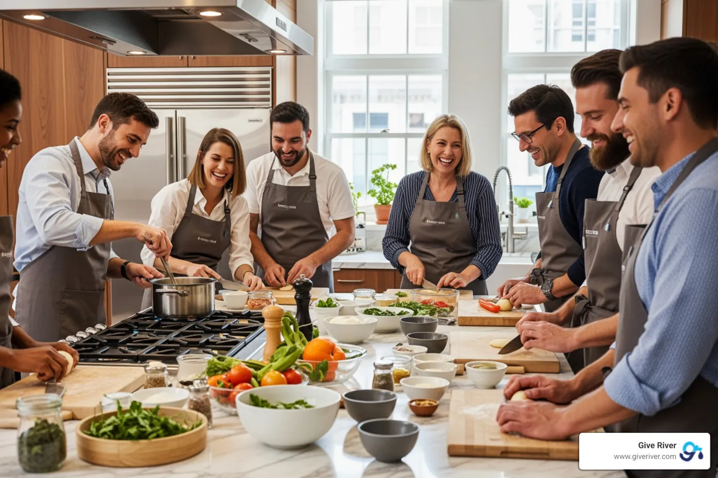 employee enjoying an experiential reward like a cooking class - company rewards and recognition ideas