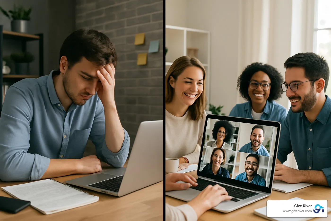 Frustrated remote worker vs empowered remote team - remote work culture activities