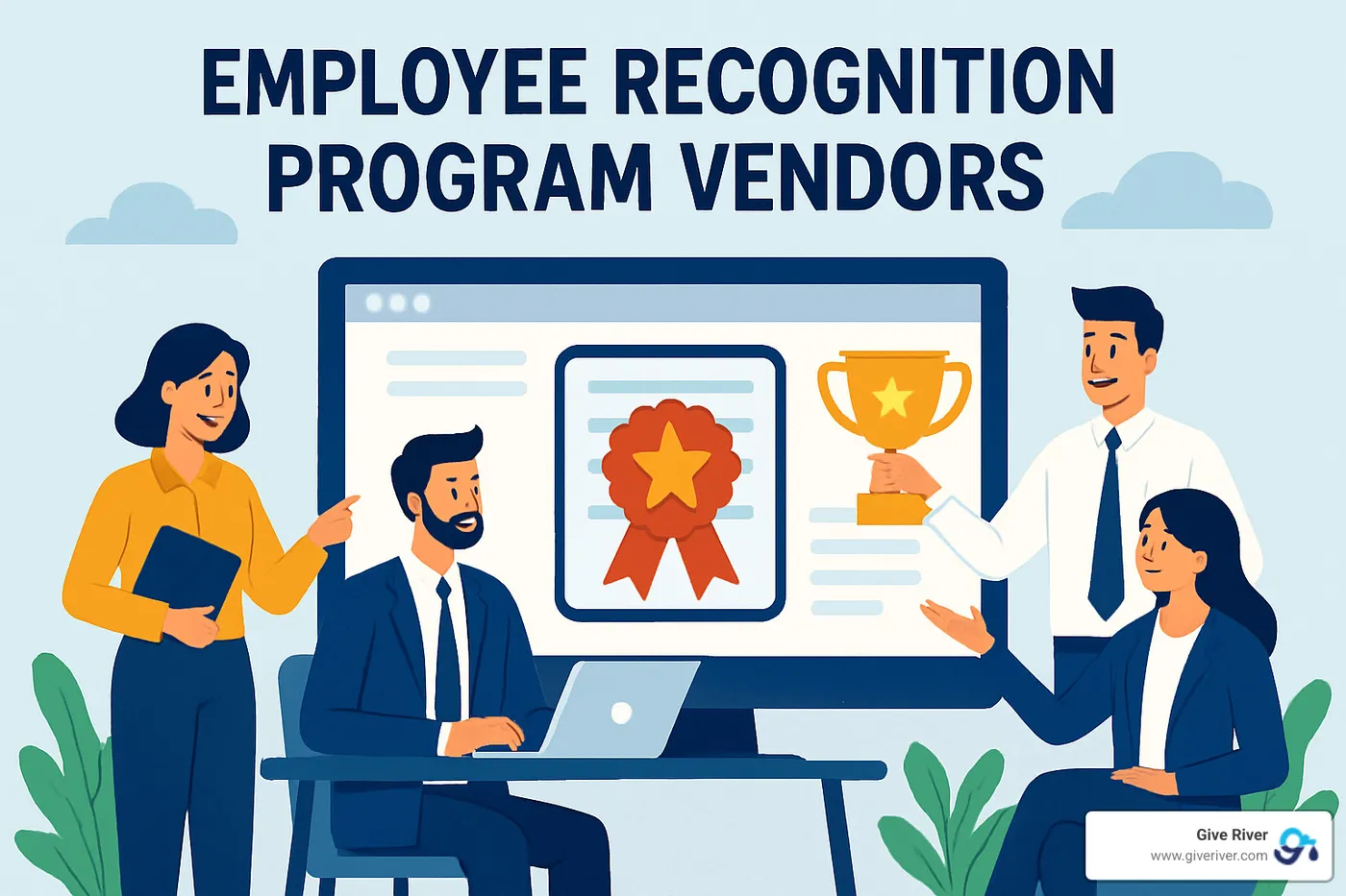 team members using recognition platform on mobile devices - employee recognition program vendors