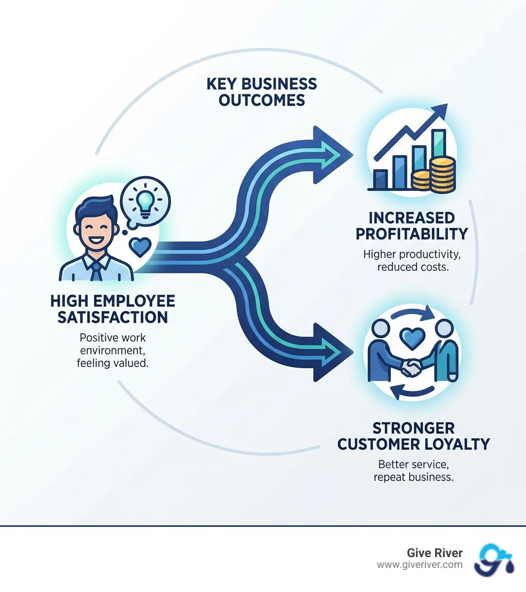 infographic illustrating the connection between high employee satisfaction and key business outcomes like profitability and customer loyalty - employee satisfaction survey tool infographic