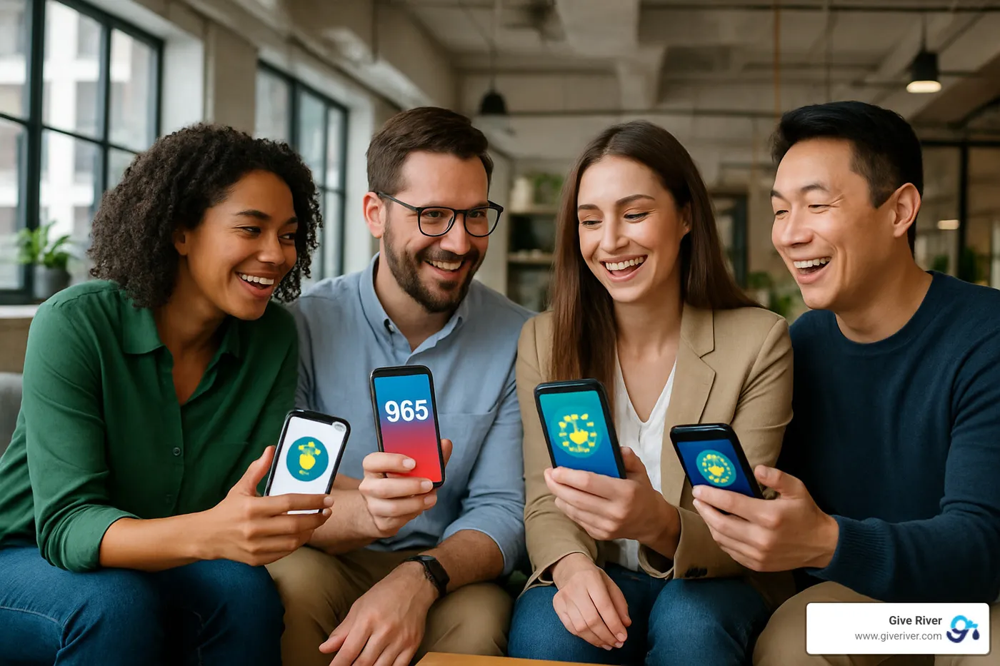 employees using recognition platform on mobile devices - company recognition platform