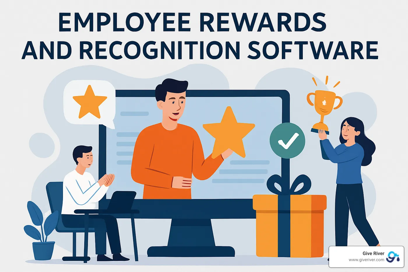 team members using recognition software on various devices - employee rewards and recognition software