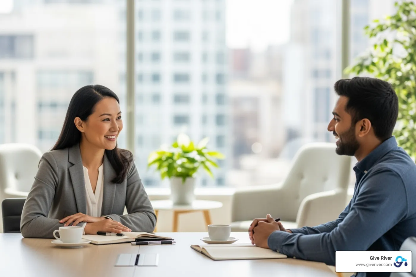 manager and employee having positive one-on-one meeting to discuss goals - company incentive ideas for employees