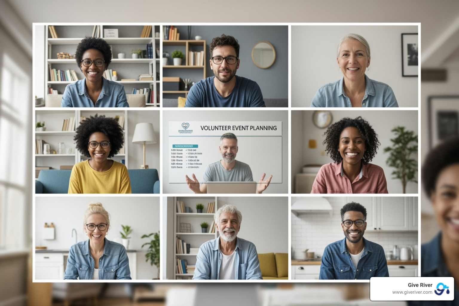 a team participating in a virtual volunteer event - remote working team engagement ideas
