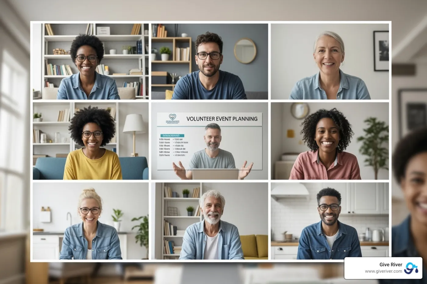 a team participating in a virtual volunteer event - remote working team engagement ideas