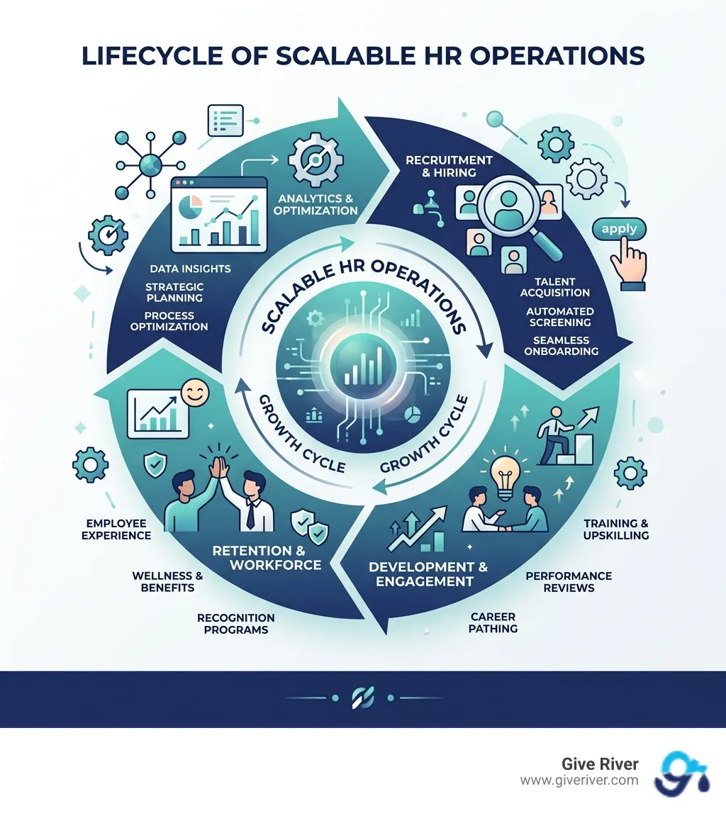 Lifecycle of scalable HR operations from recruitment to retention and analytics - scalable HR solutions infographic 