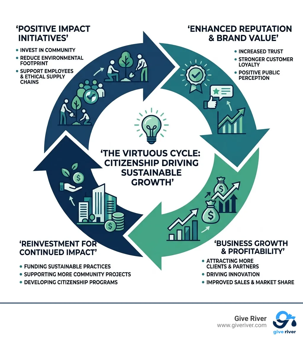 infographic showing the virtuous cycle of citizenship and business growth - Corporate citizenship examples infographic 