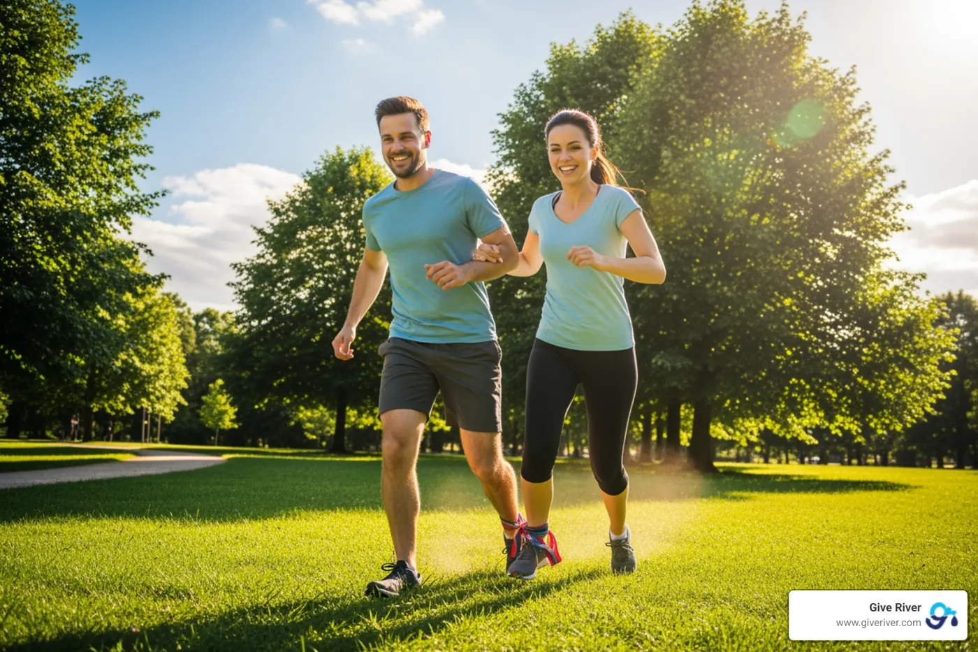 image of a three-legged race in a park - relay race ideas for team building