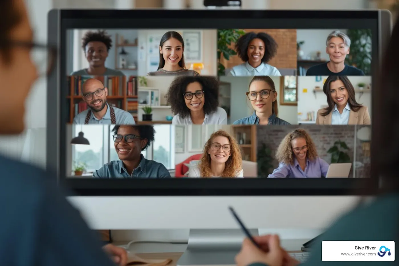 team participating in a virtual volunteer event - community building activities on zoom