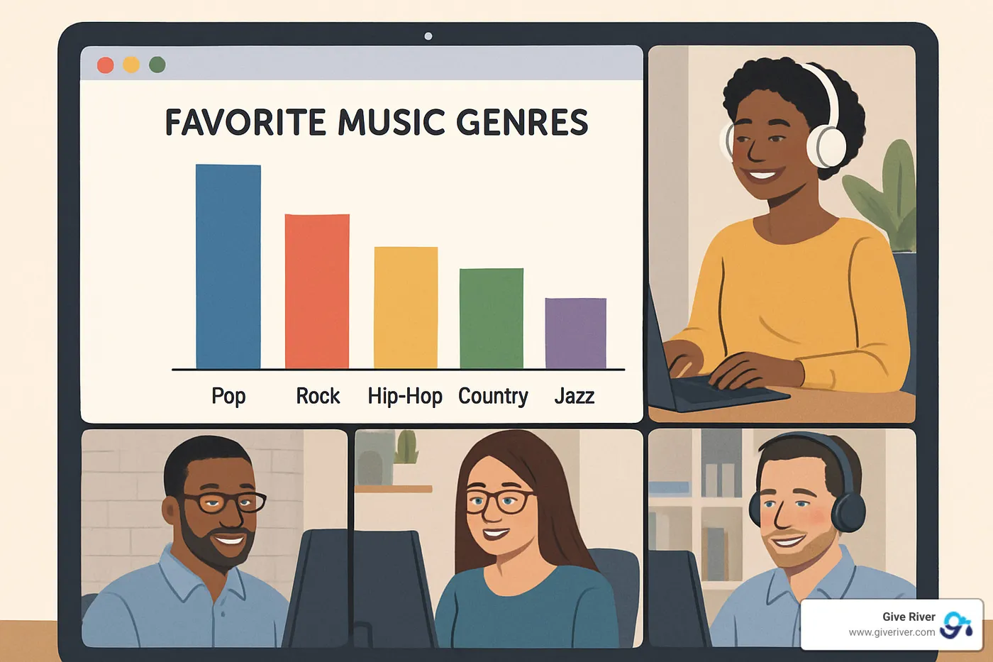 Team playlist poll showing favorite music genres - remote work culture activities