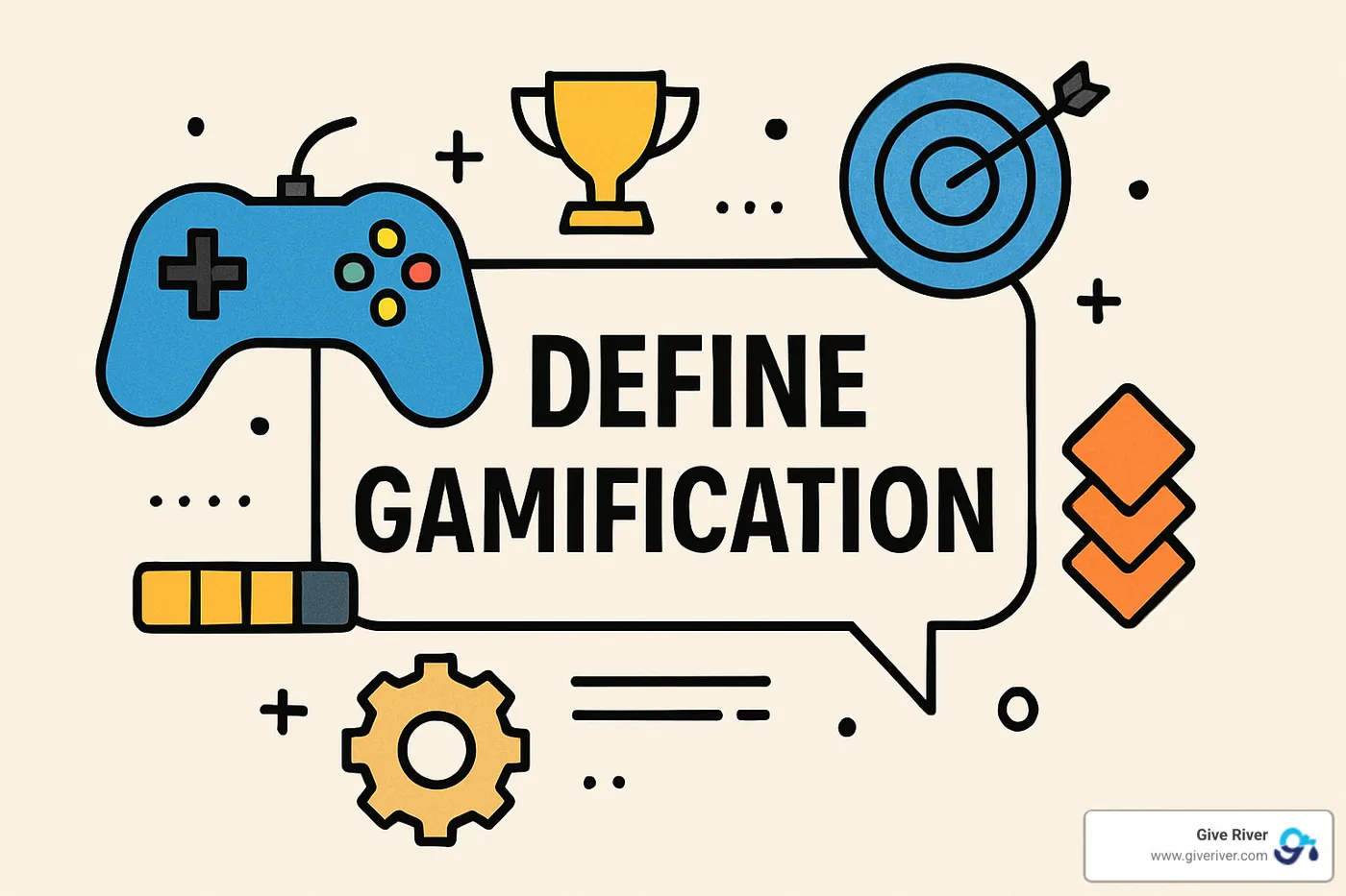 Examples of gamification in different industries showing badges, points systems, and progress tracking - define gamification