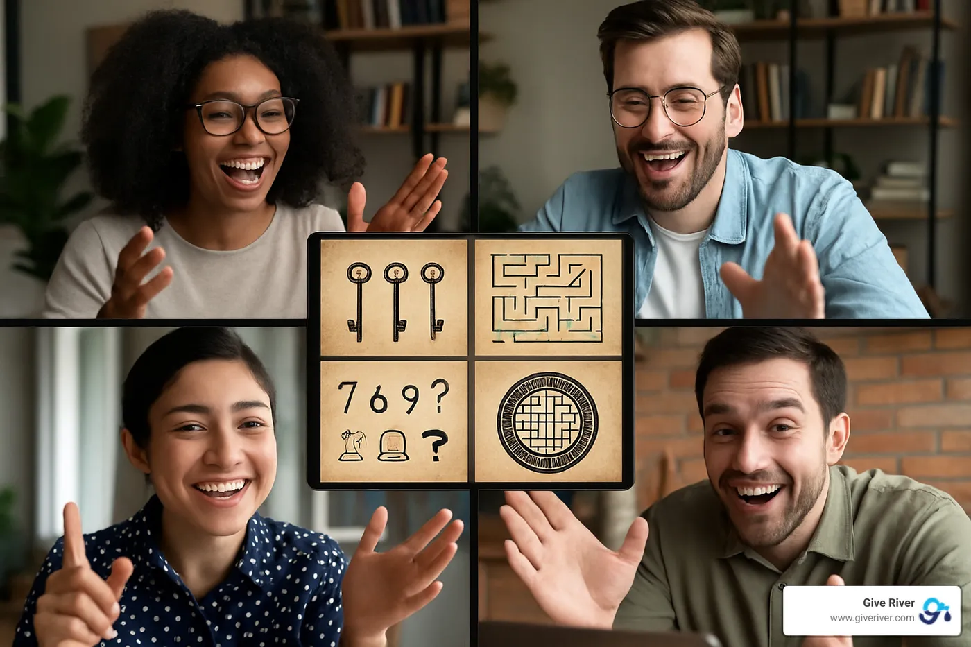 teammates solving virtual escape clues - fun virtual offsite ideas